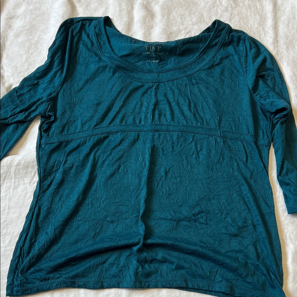 Elegant Teal Women's Blouse, 3/4 sleeves